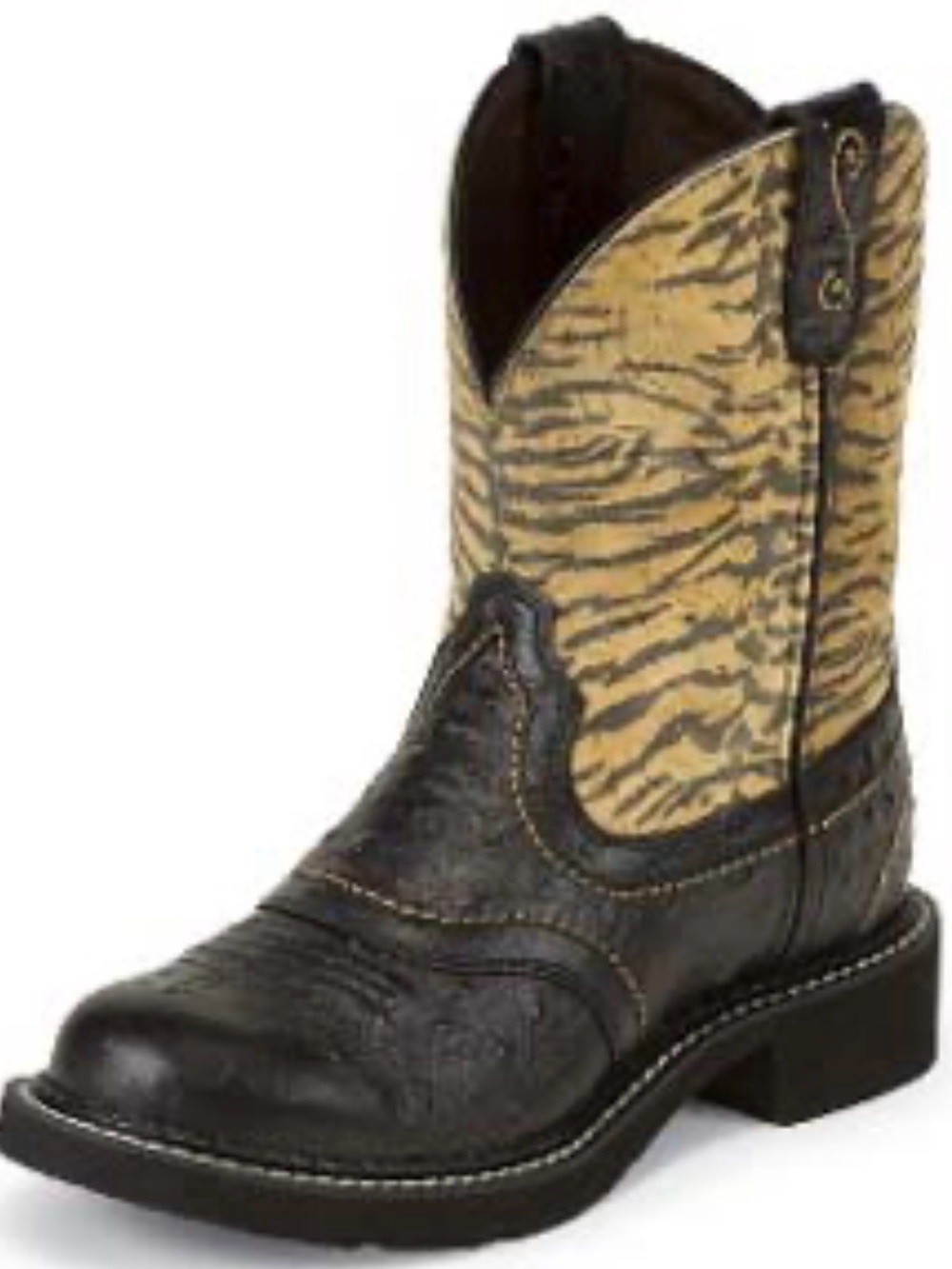 Justin | Black Ostrich & Golden Tiger Print Western Boots| 8.5 | Cowgirl